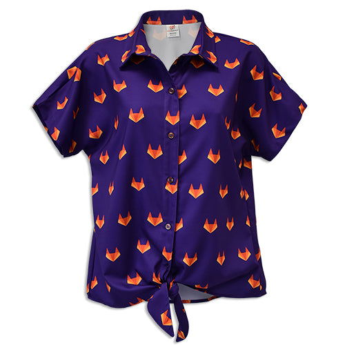 Ladies All Over Print Tie Front Button Down Shirt  (BD221)