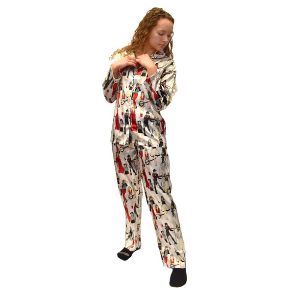 Allover Print Long Sleeve Satin Lounge Set (PJL101)